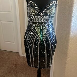 Black brightly, embellished, mini dress